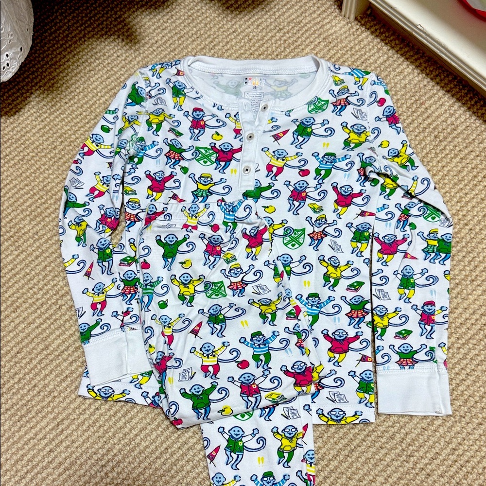 Roller Rabbit Kids Pajama Set - White with Colorful Monkeys